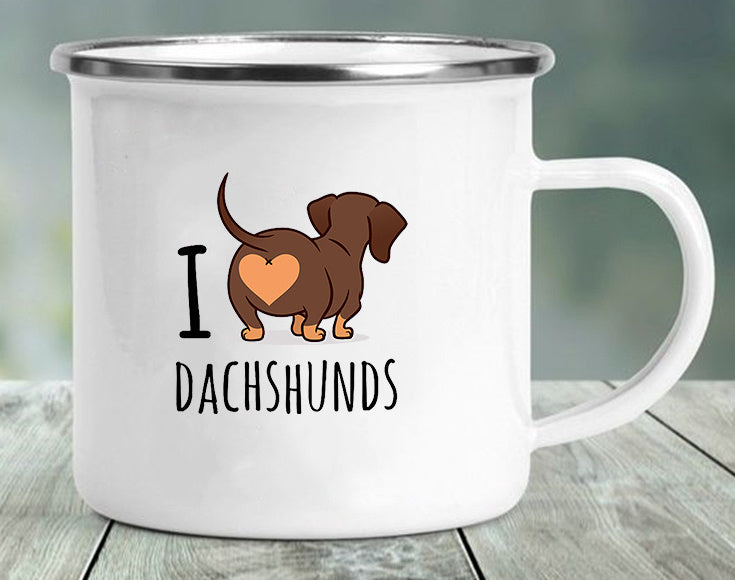 Stainless Steel Enameled Doxie Print Mug