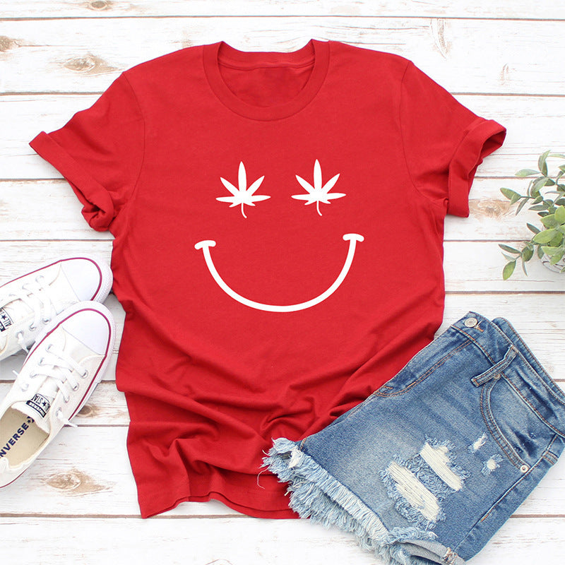 Women's Canna-Leaf Smiley T-Shirt