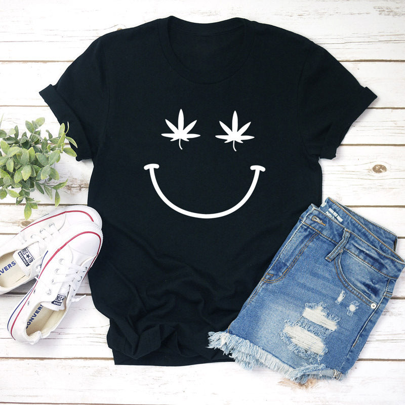 Women's Canna-Leaf Smiley T-Shirt