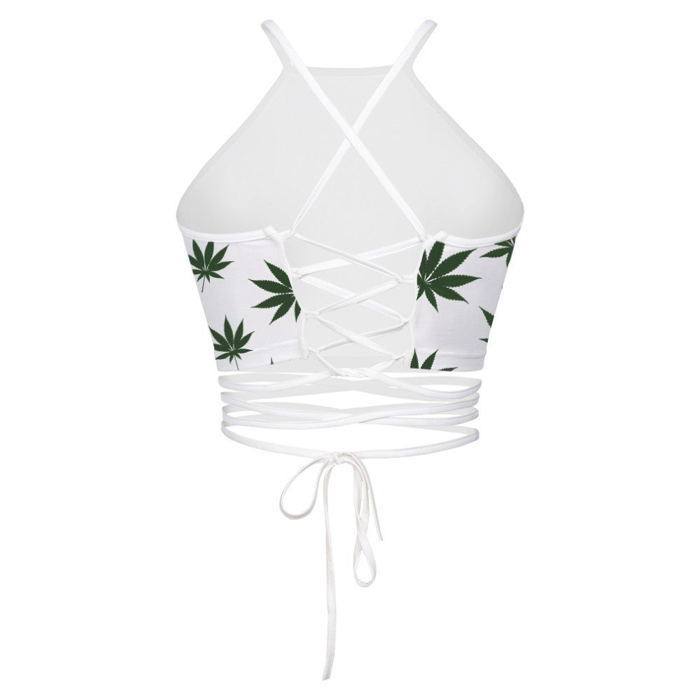 Sexy Canna-Leaf Lace Up Halter Top