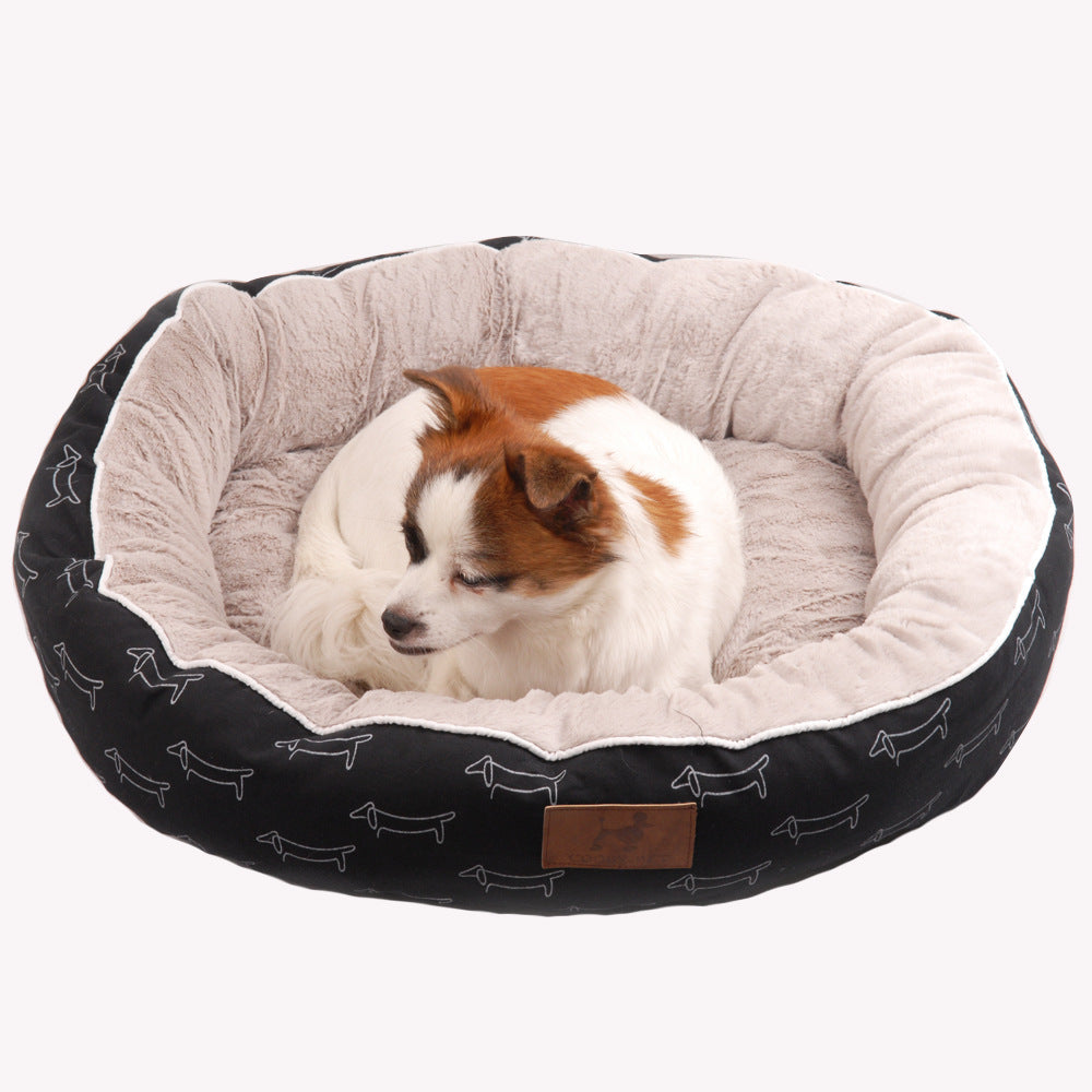 Picasso Dachshund Doodle Print Round Dog Bed