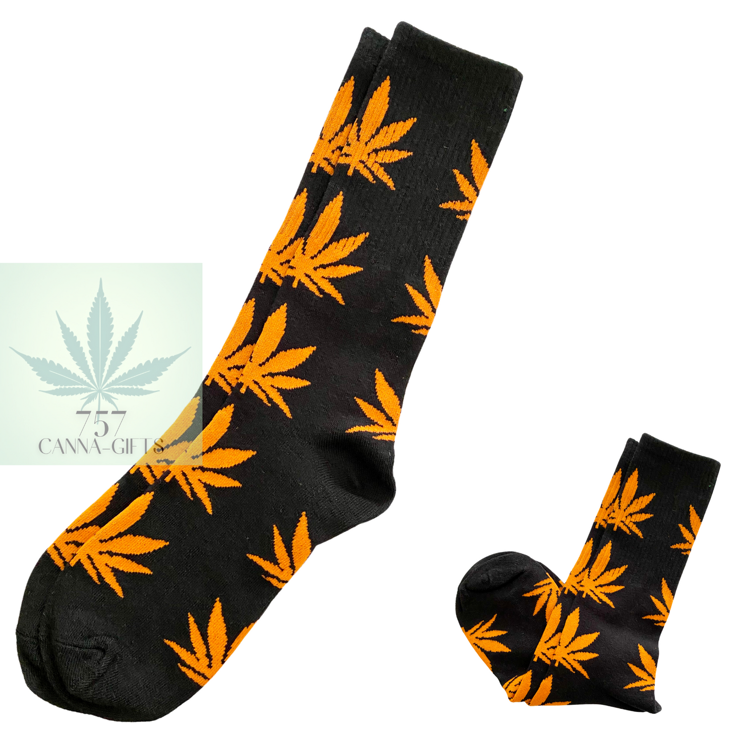 757 Cannagifts Pot Leaf Socks- Crew length, super soft, and fun