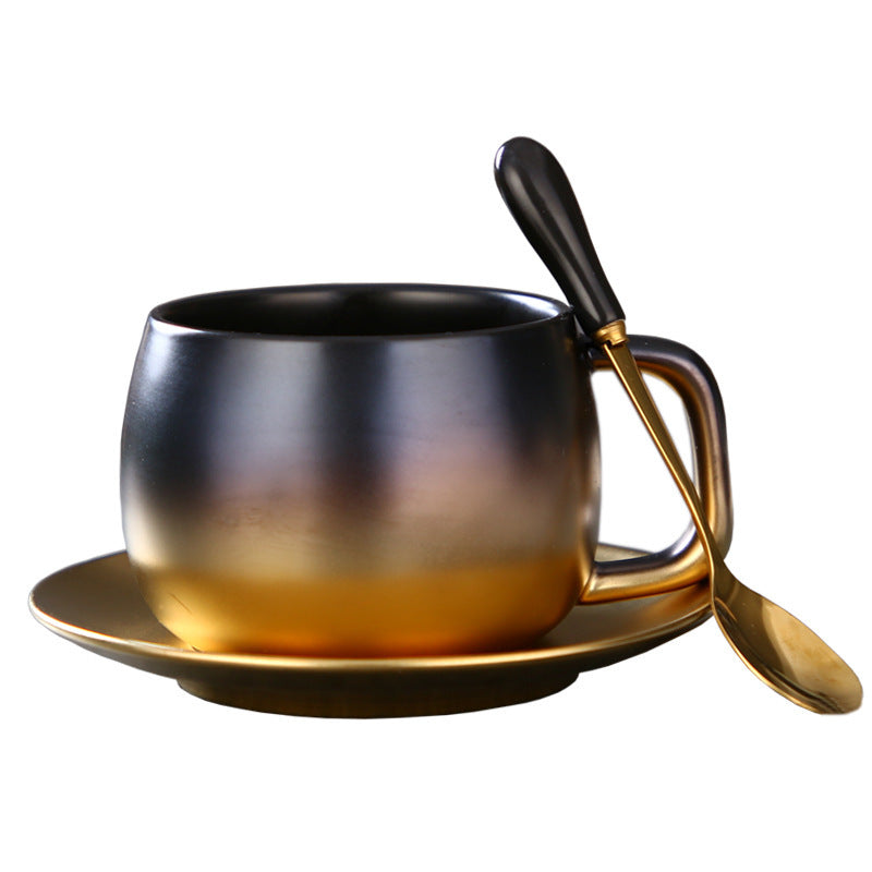 Beautiful Coffee Cup Set Gradient Gold Matte Black Gold Coffee Cup