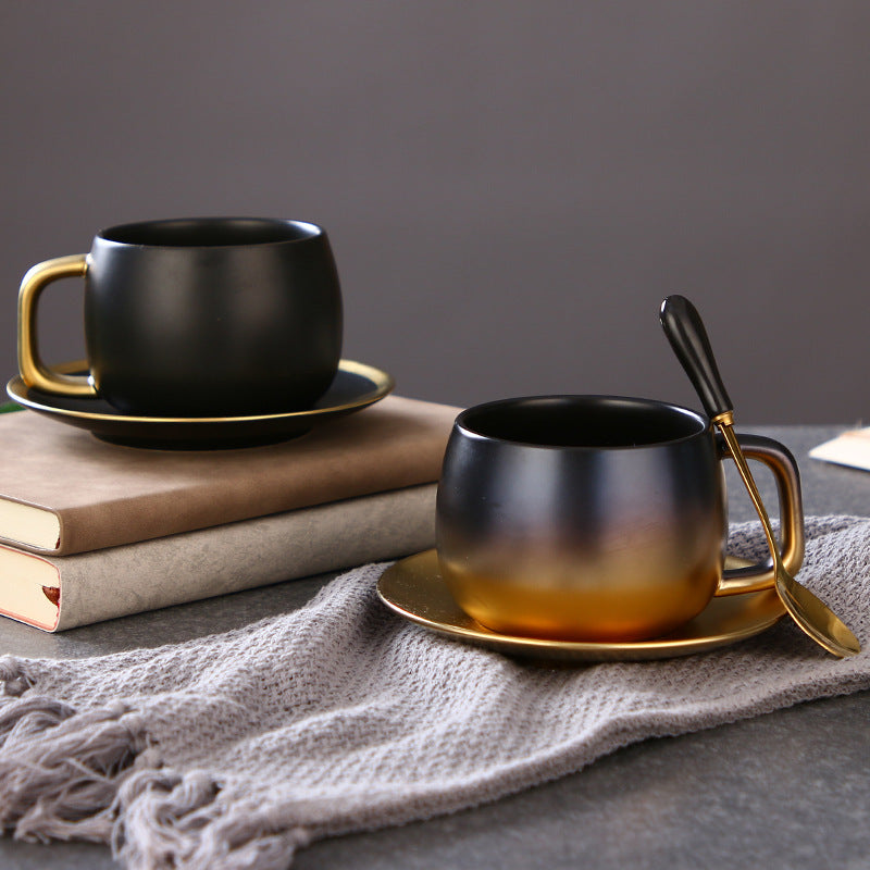 Beautiful Coffee Cup Set Gradient Gold Matte Black Gold Coffee Cup