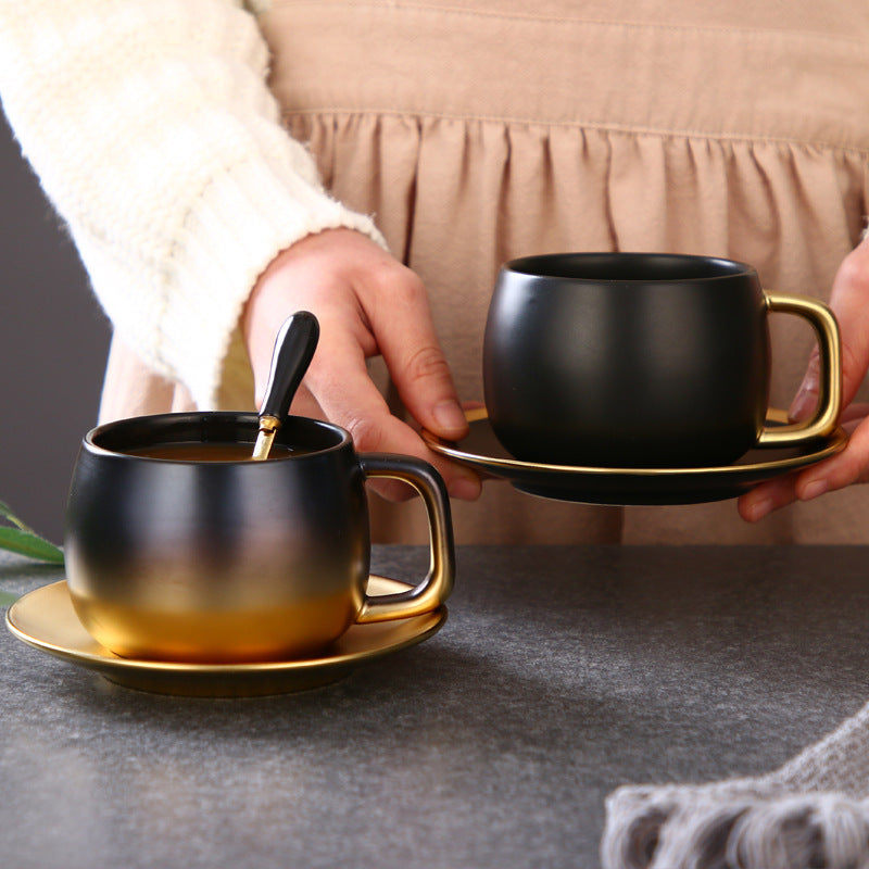 Beautiful Coffee Cup Set Gradient Gold Matte Black Gold Coffee Cup