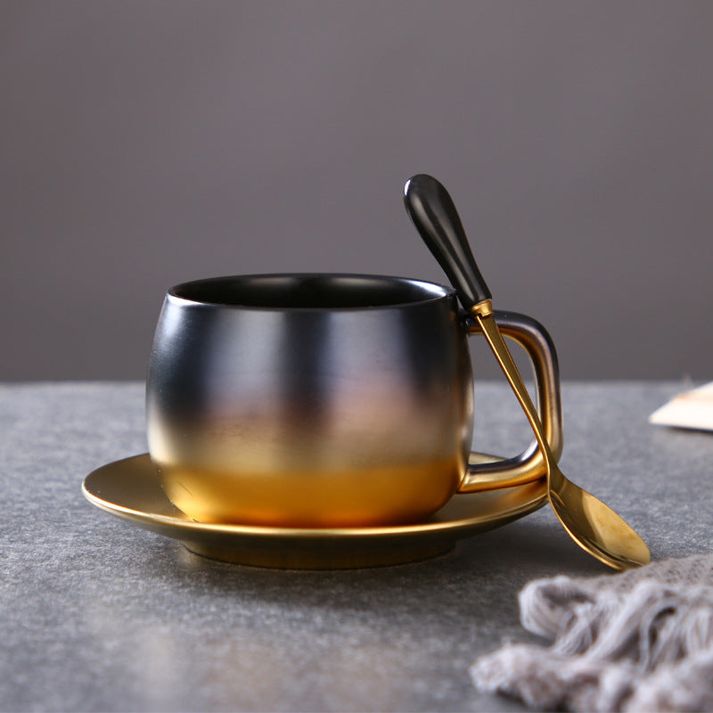 Beautiful Coffee Cup Set Gradient Gold Matte Black Gold Coffee Cup