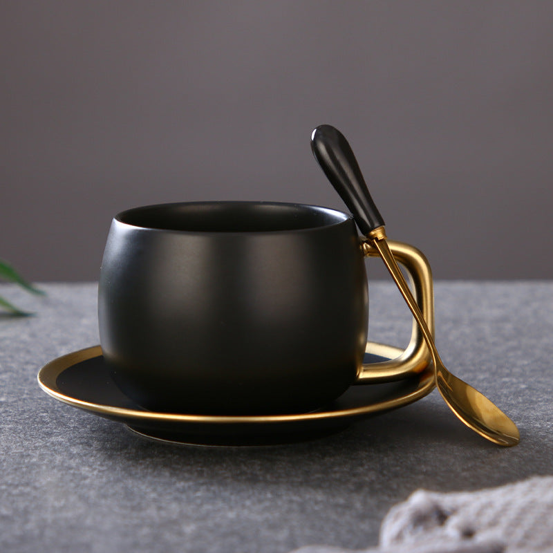 Beautiful Coffee Cup Set Gradient Gold Matte Black Gold Coffee Cup