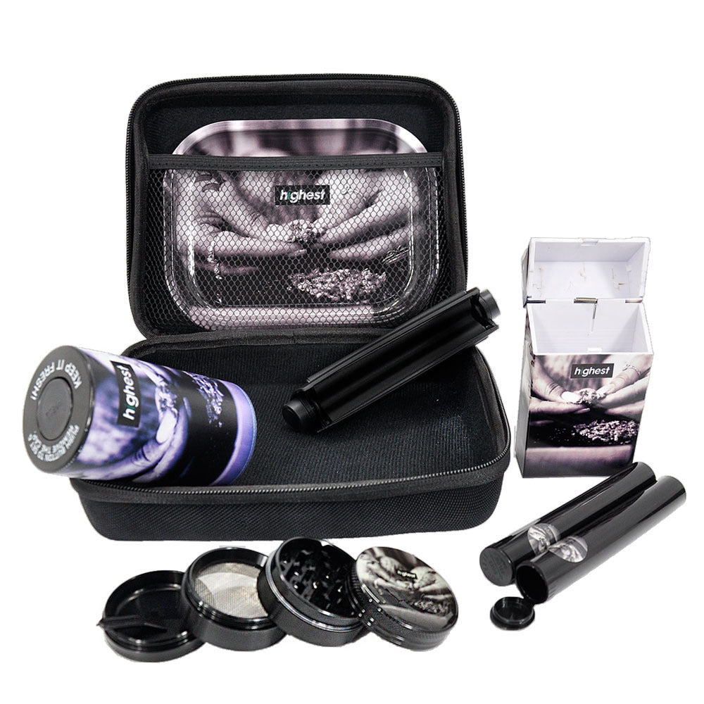 All-in-One Session Kit- Grinder, Tray, Stash Jar, Blunt Tubes, Cig Case and Travel Case