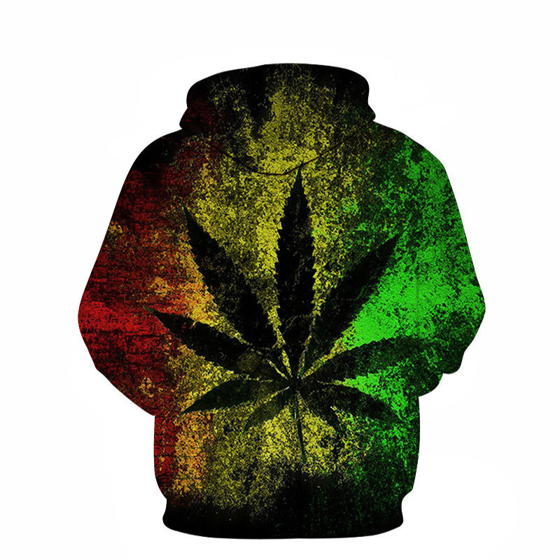 Tri-Color Rasta Hoodie with Canna-Leaf Print