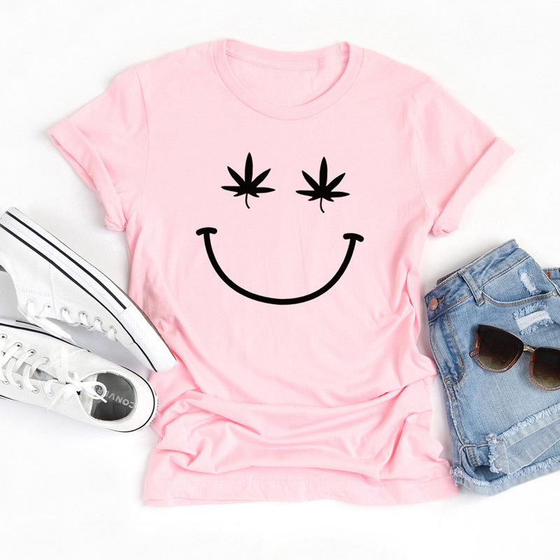 Women's Canna-Leaf Smiley T-Shirt