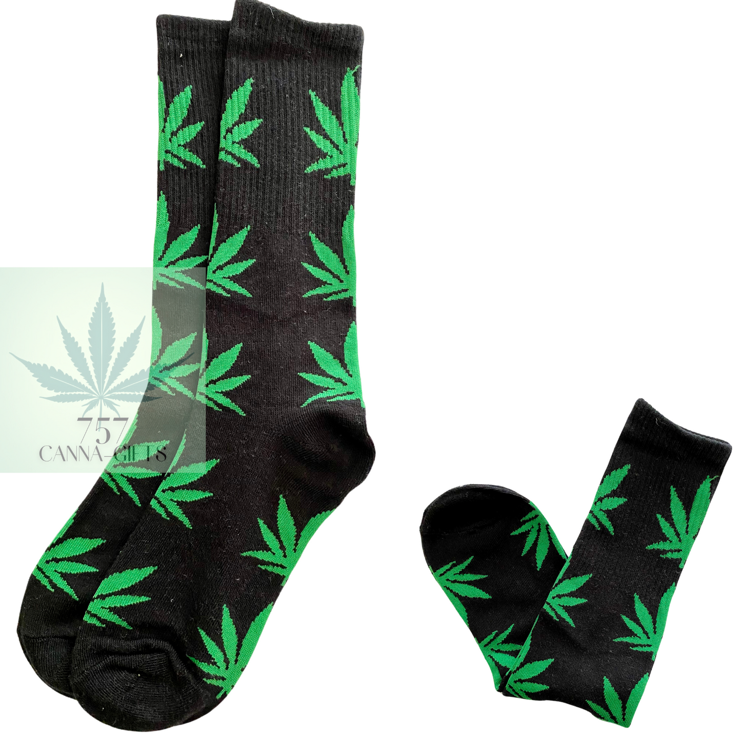 757 Cannagifts Pot Leaf Socks- Crew length, super soft, and fun