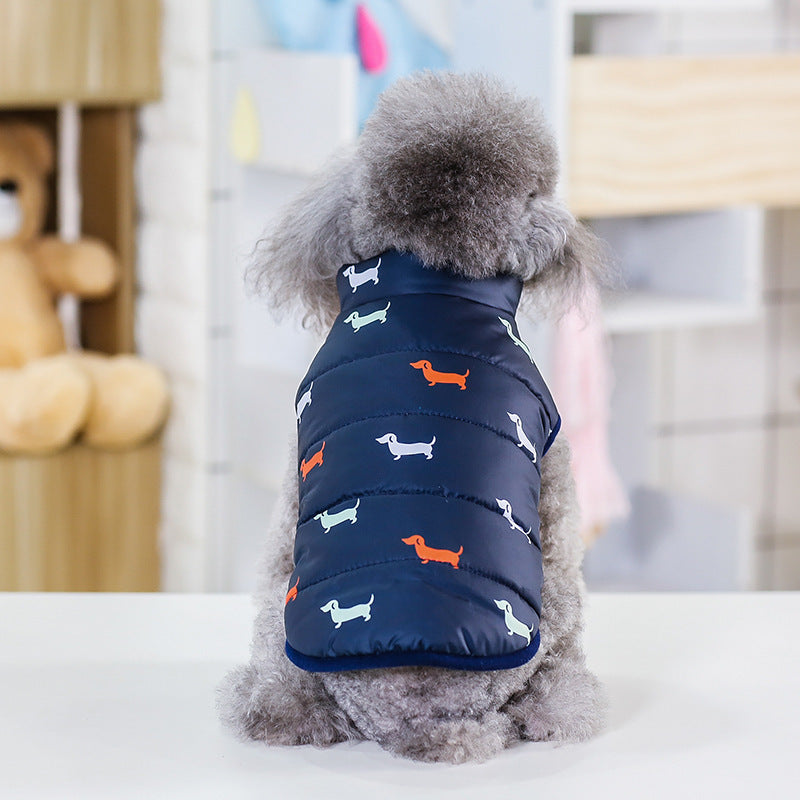 Sleeveless Dachshund Print Puffer Jacket for Dogs