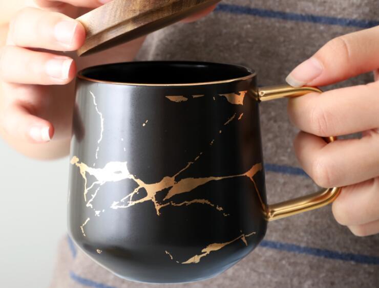 Gold Crackle Ceramic Large Coffee Mug