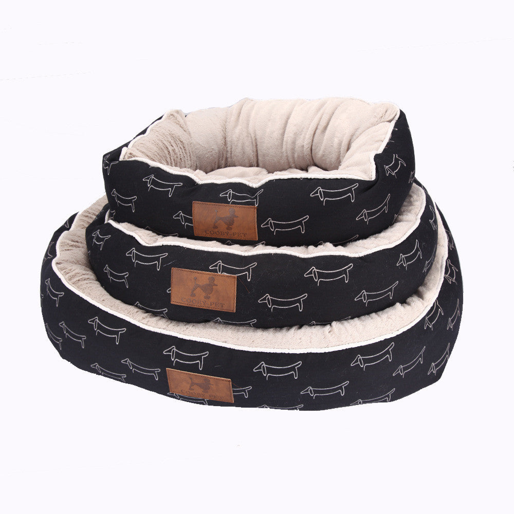 Picasso Dachshund Doodle Print Round Dog Bed