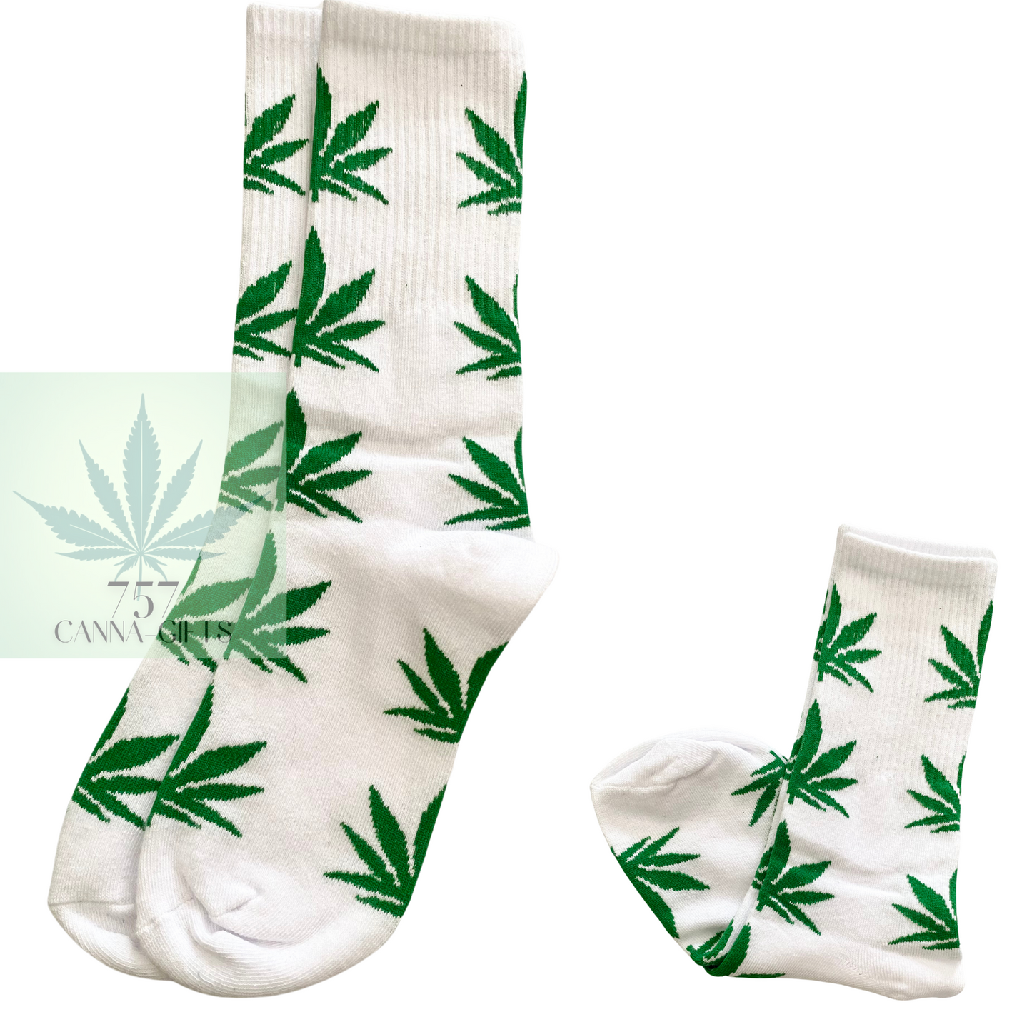 757 Cannagifts Pot Leaf Socks- Crew length, super soft, and fun