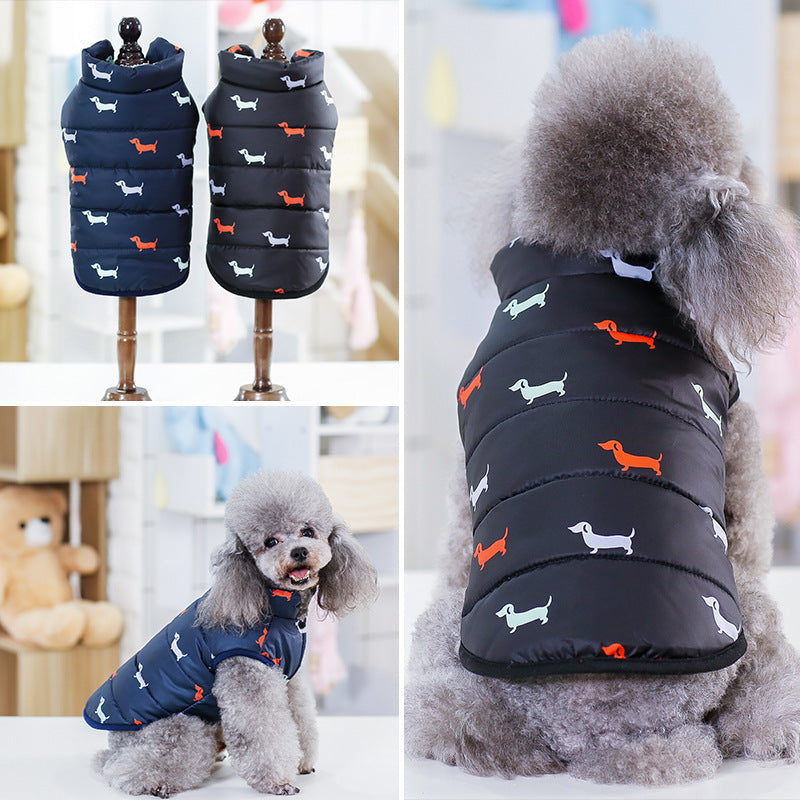 Sleeveless Dachshund Print Puffer Jacket for Dogs