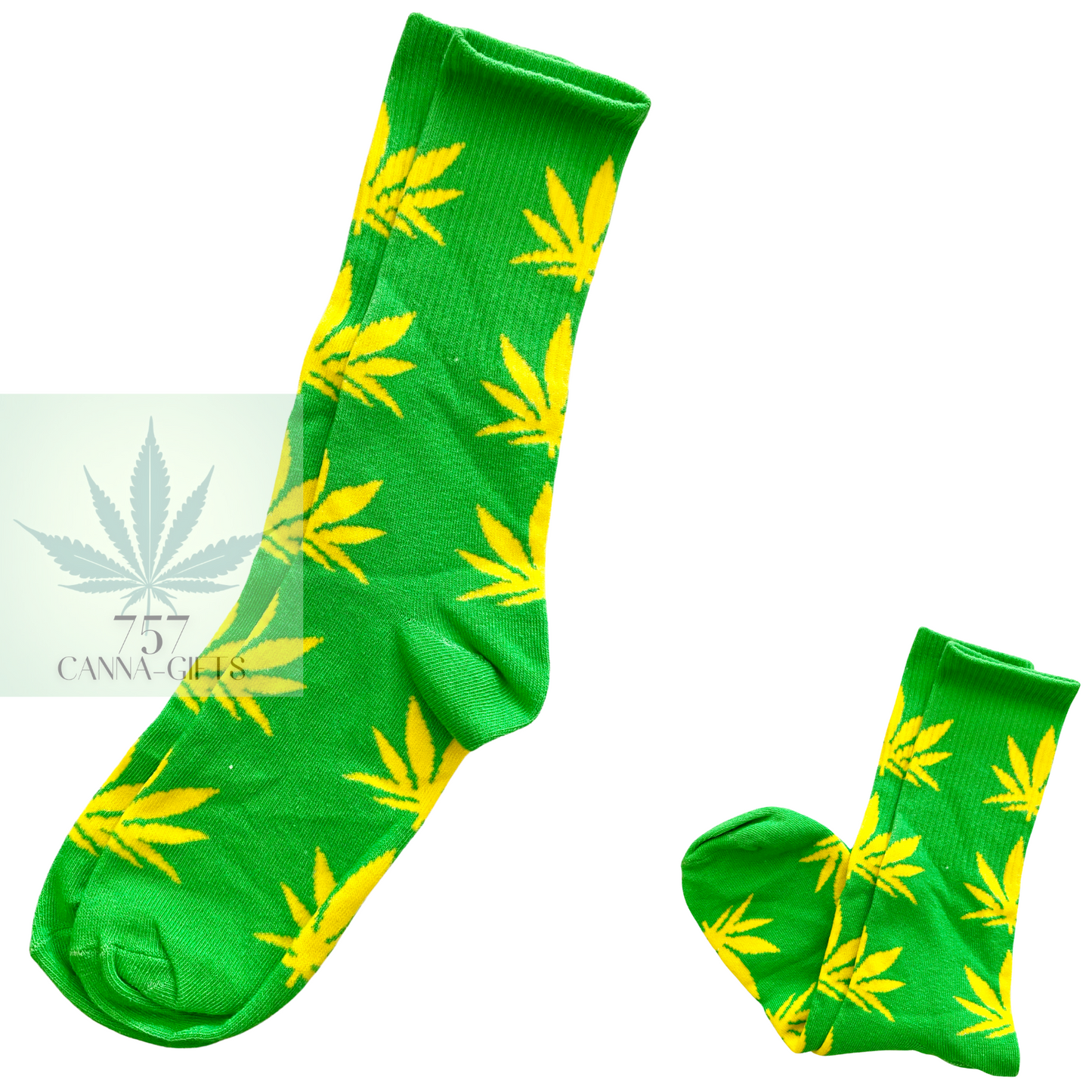 757 Cannagifts Pot Leaf Socks- Crew length, super soft, and fun