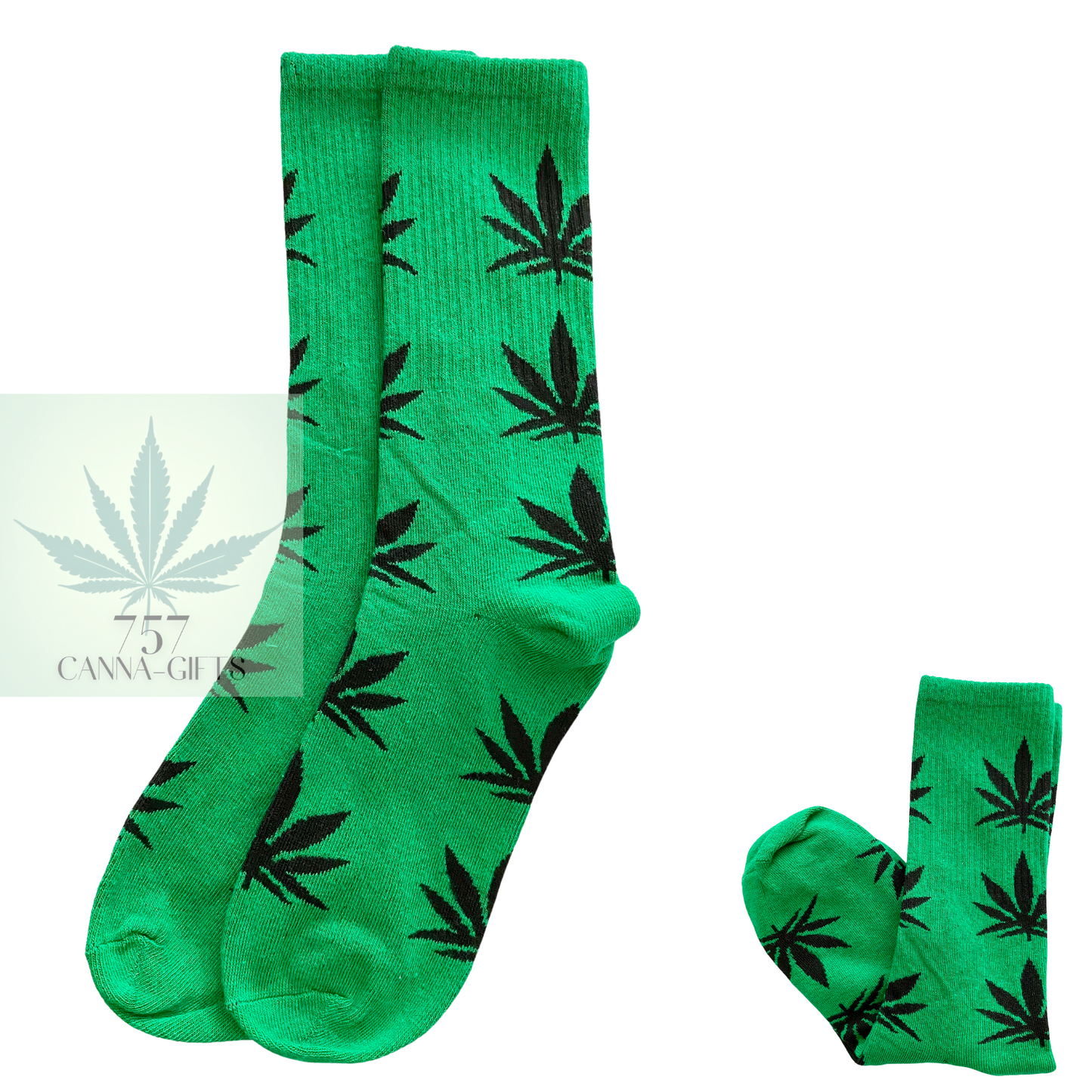 757 Cannagifts Pot Leaf Socks- Crew length, super soft, and fun