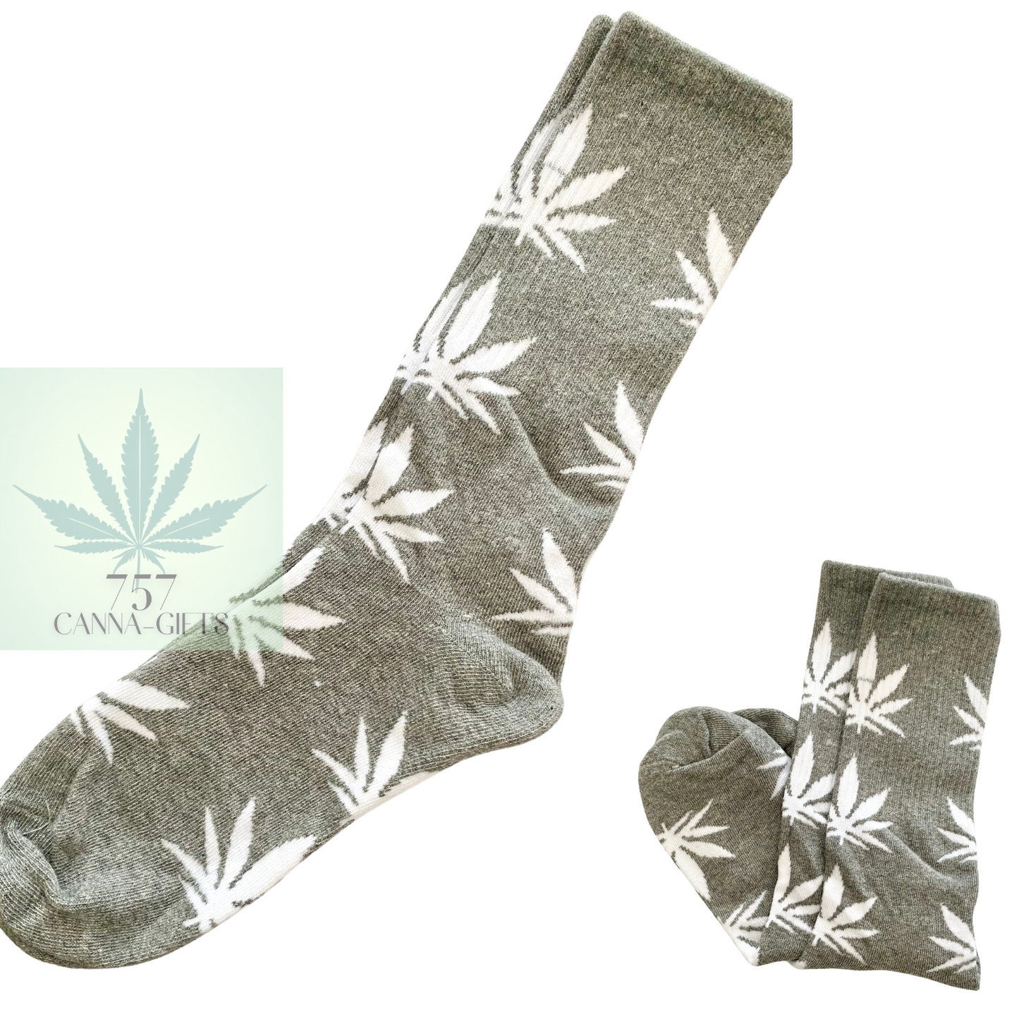 757 Cannagifts Pot Leaf Socks- Crew length, super soft, and fun