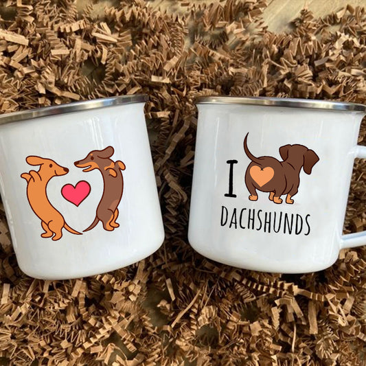 Stainless Steel Enameled Doxie Print Mug