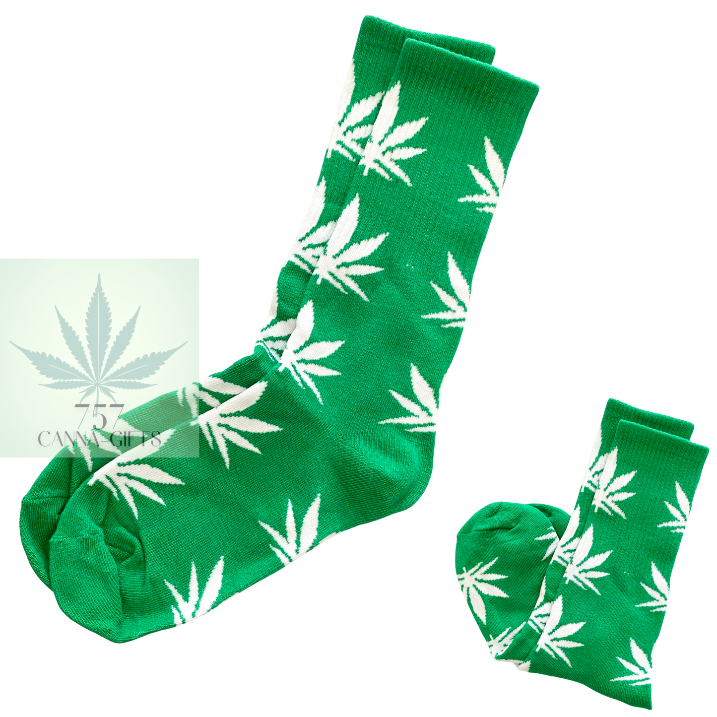 757 Cannagifts Pot Leaf Socks- Crew length, super soft, and fun