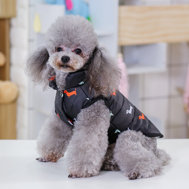 Sleeveless Dachshund Print Puffer Jacket for Dogs