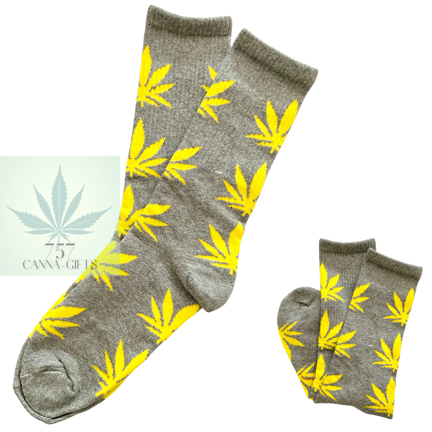 757 Cannagifts Pot Leaf Socks- Crew length, super soft, and fun