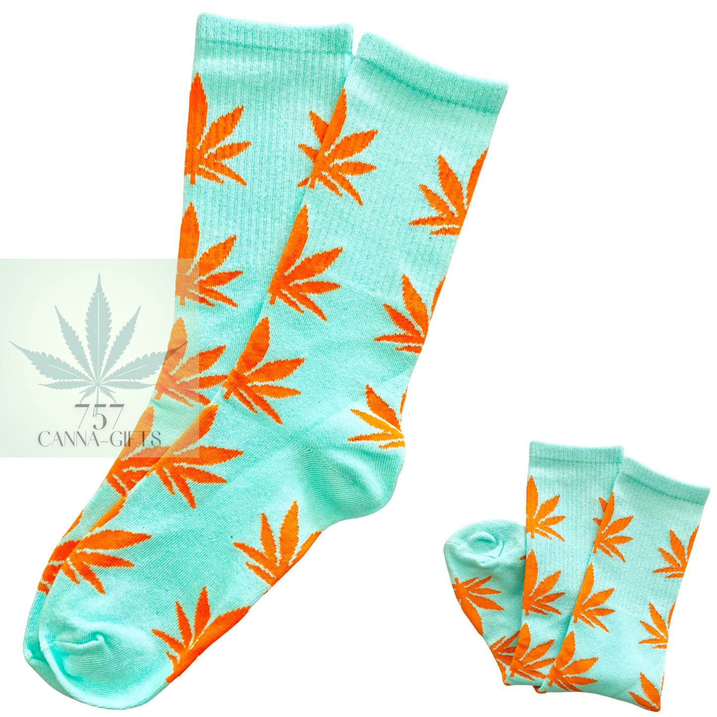 757 Cannagifts Pot Leaf Socks- Crew length, super soft, and fun