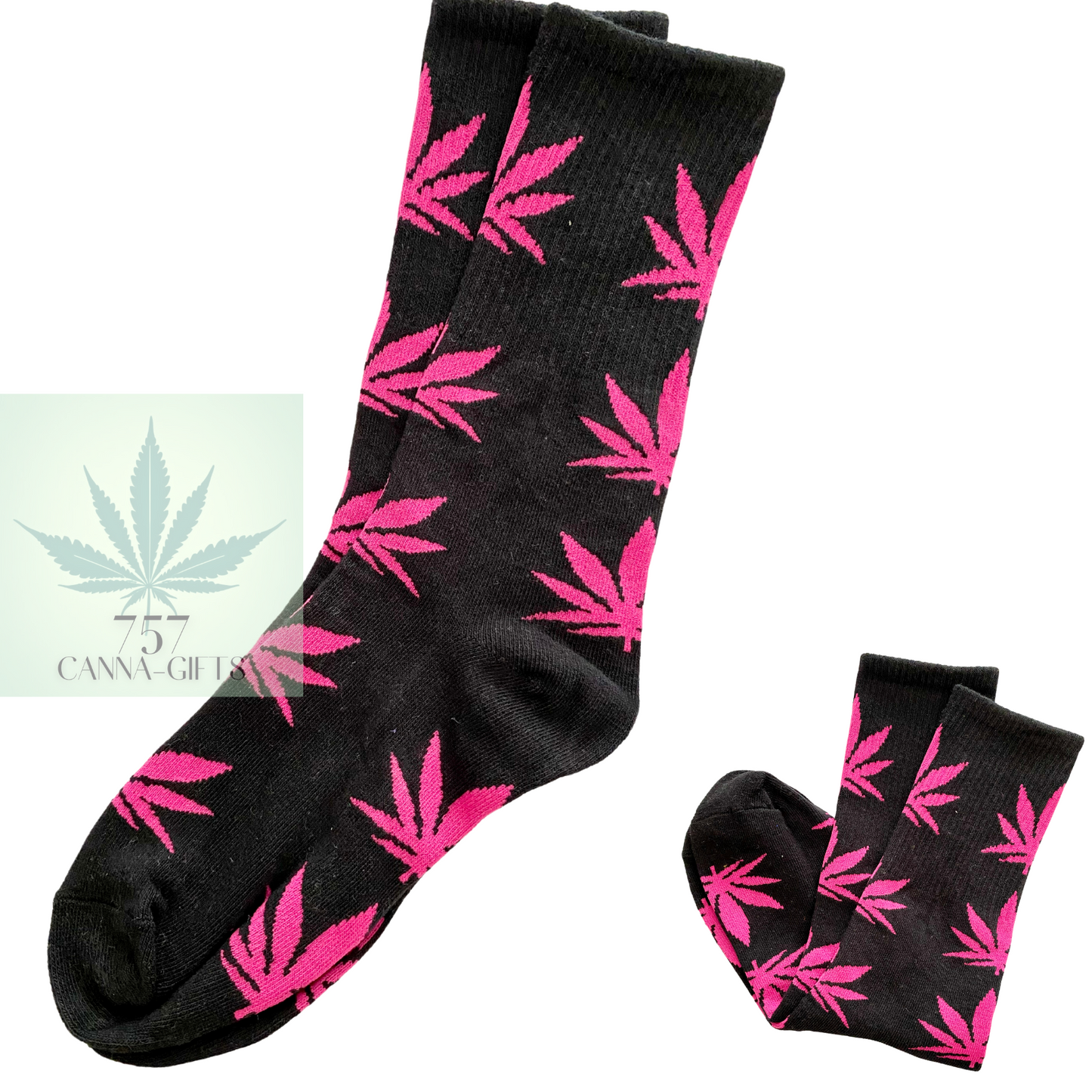 757 Cannagifts Pot Leaf Socks- Crew length, super soft, and fun