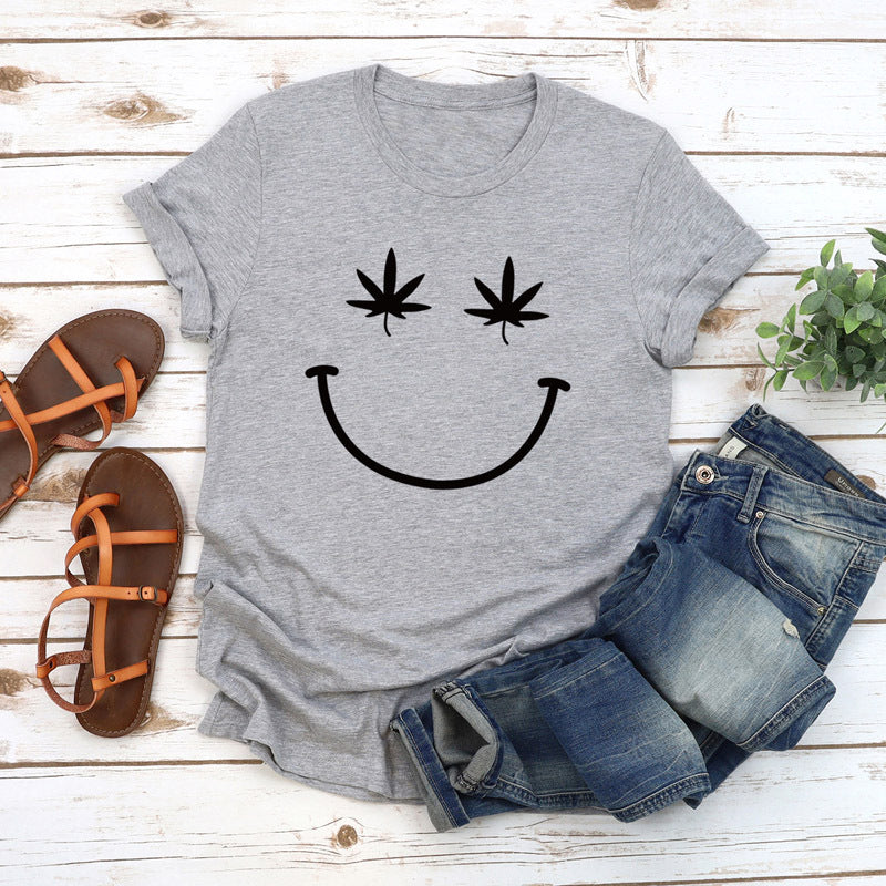 Women's Canna-Leaf Smiley T-Shirt