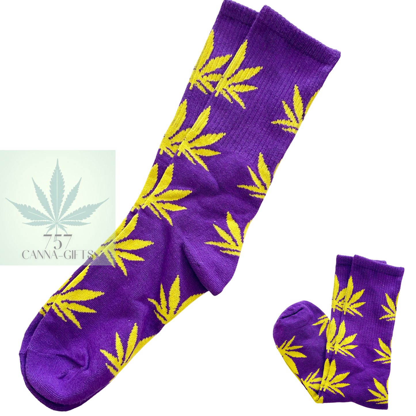 757 Cannagifts Pot Leaf Socks- Crew length, super soft, and fun