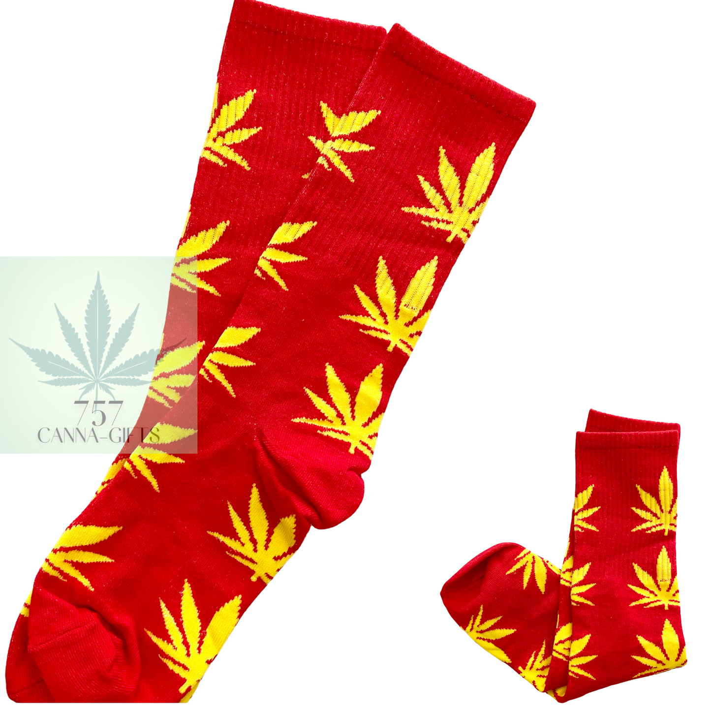 757 Cannagifts Pot Leaf Socks- Crew length, super soft, and fun