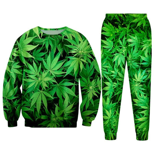 Green Canna- Leaf Sweatshirt Set