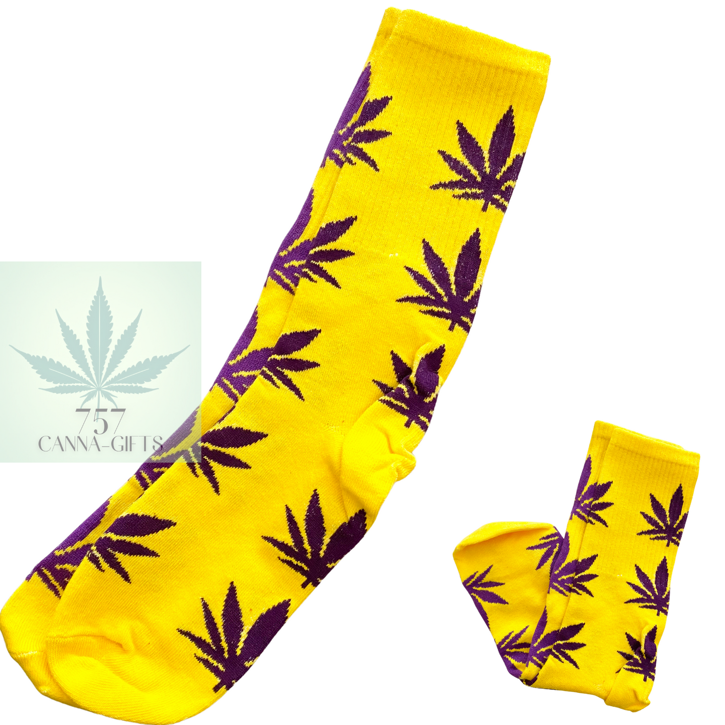 757 Cannagifts Pot Leaf Socks- Crew length, super soft, and fun