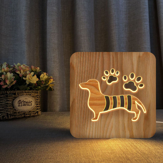 Wooden Block Dachshund Cutout Lamp