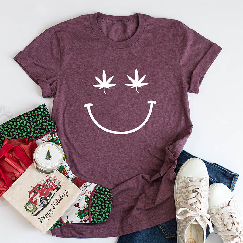 Women's Canna-Leaf Smiley T-Shirt