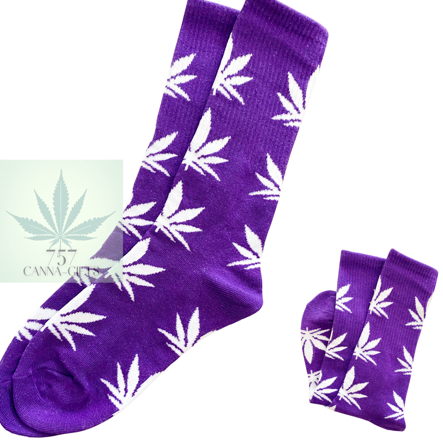 757 Cannagifts Pot Leaf Socks- Crew length, super soft, and fun