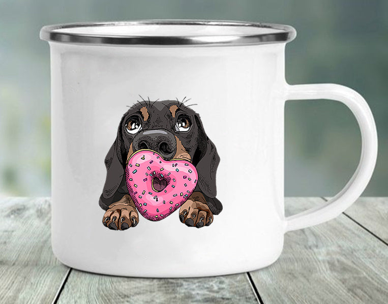 Stainless Steel Enameled Doxie Print Mug