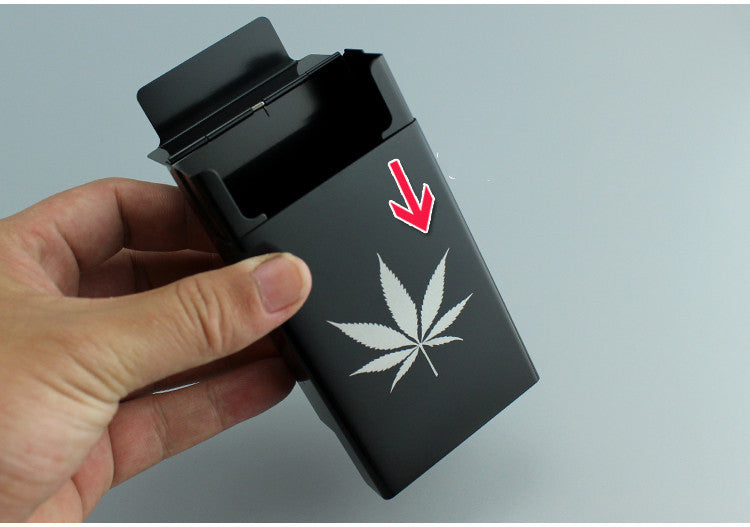 Black Aluminum Alloy Fliptop Cig Case with Canna-Leaf Print