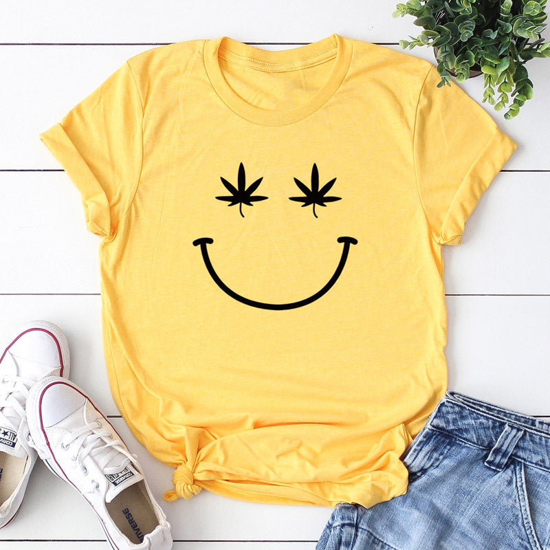 Women's Canna-Leaf Smiley T-Shirt