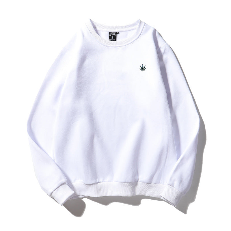 Petite Hemp leaf Embroidered Fleece Crew Neck Sweatshirt