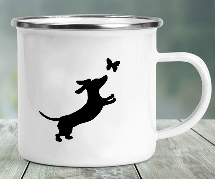 Stainless Steel Enameled Doxie Print Mug