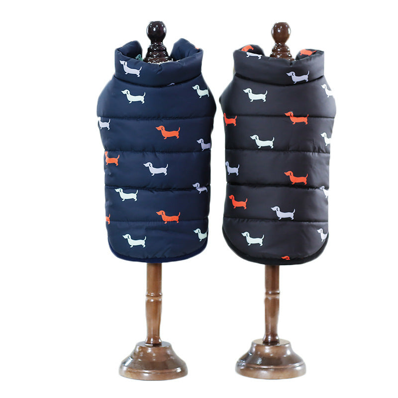 Sleeveless Dachshund Print Puffer Jacket for Dogs