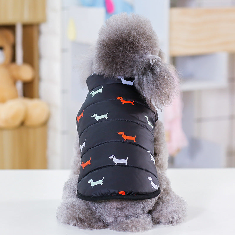 Sleeveless Dachshund Print Puffer Jacket for Dogs