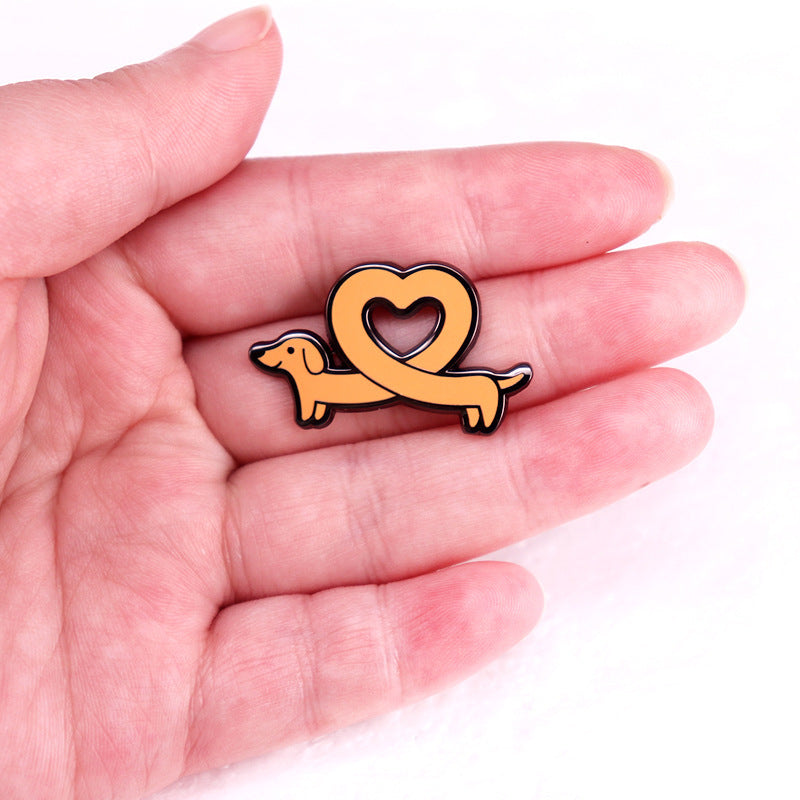 Heart-Shaped Sausage Dog Enamel Pin