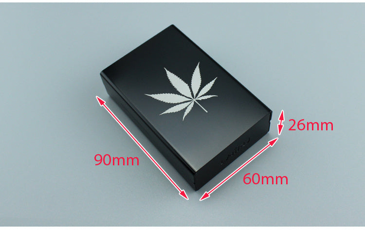 Black Aluminum Alloy Fliptop Cig Case with Canna-Leaf Print