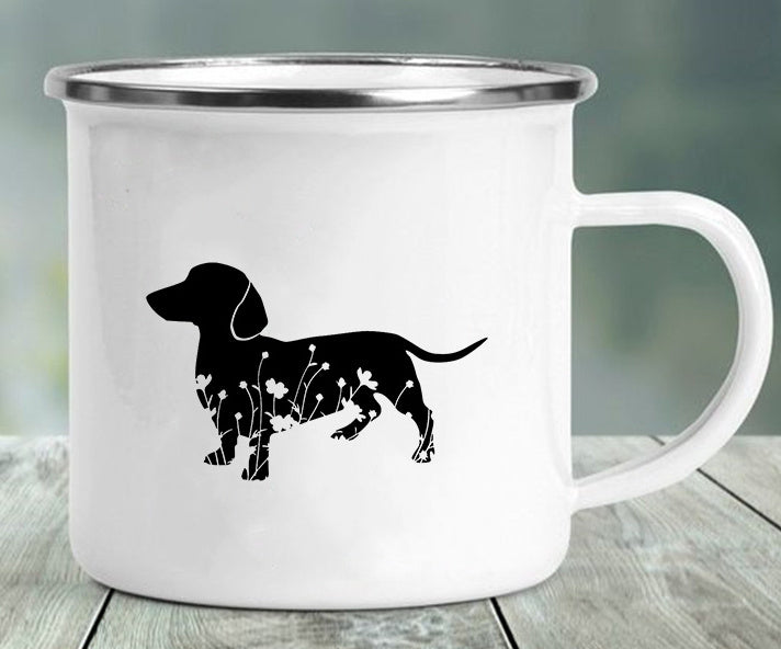 Stainless Steel Enameled Doxie Print Mug