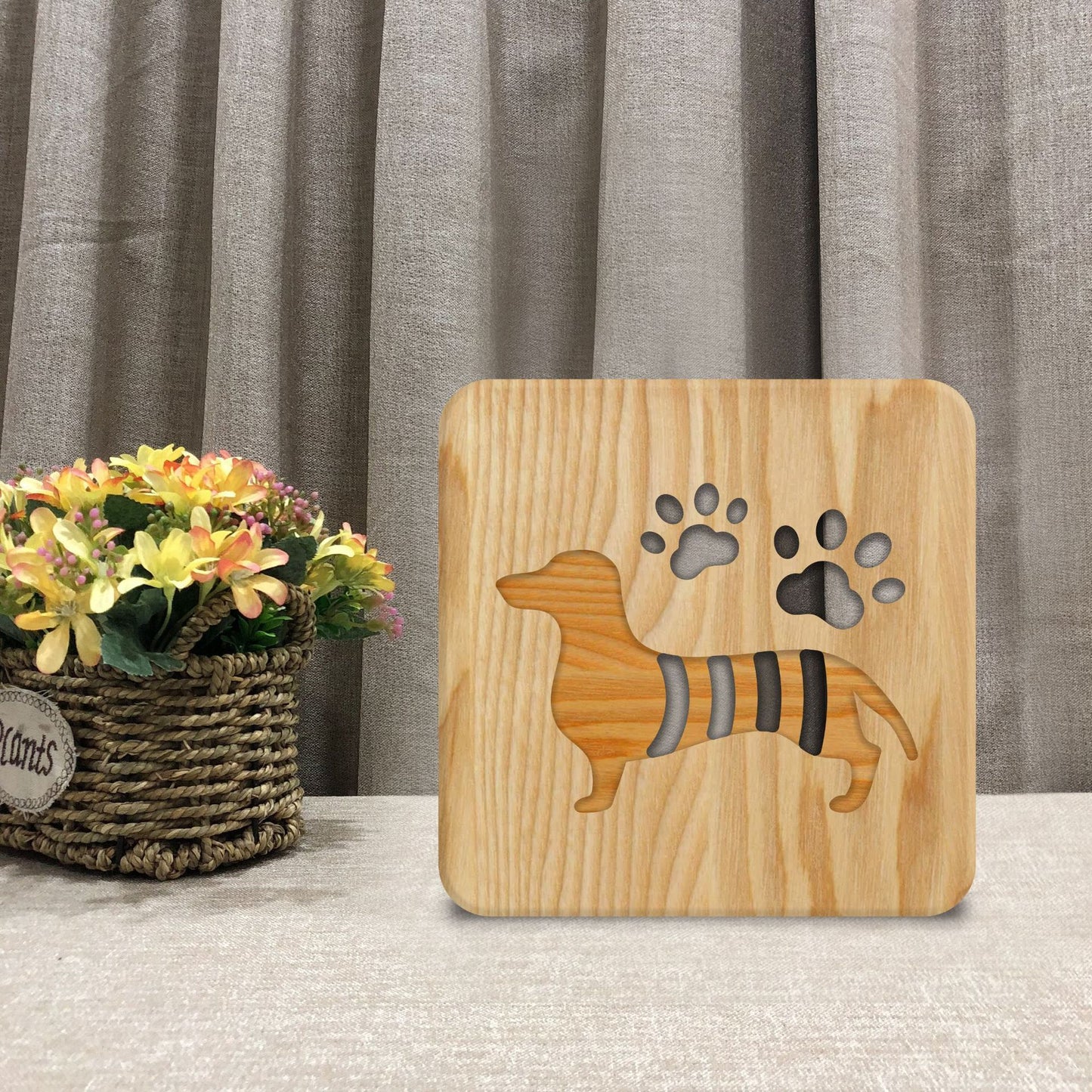 Wooden Block Dachshund Cutout Lamp