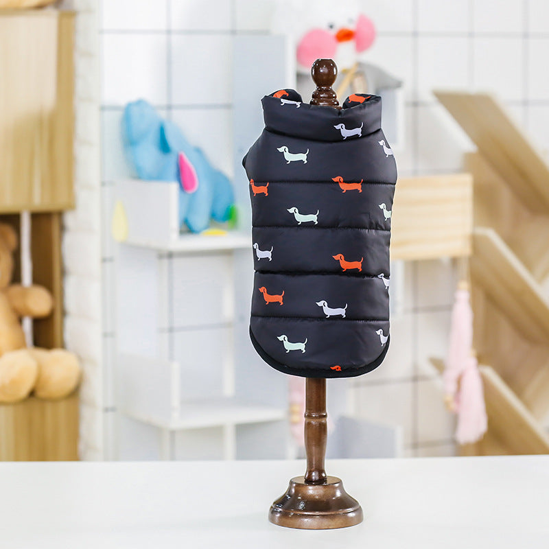 Sleeveless Dachshund Print Puffer Jacket for Dogs