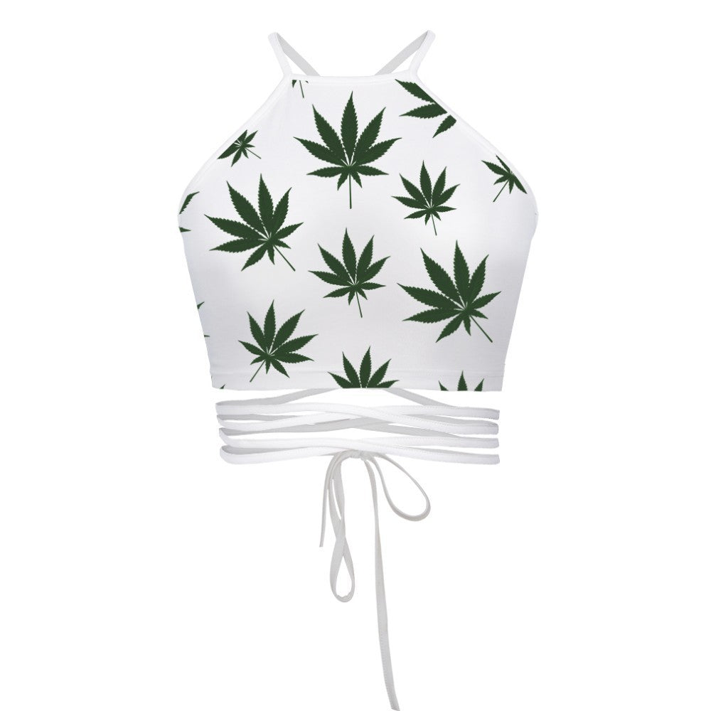 Sexy Canna-Leaf Lace Up Halter Top